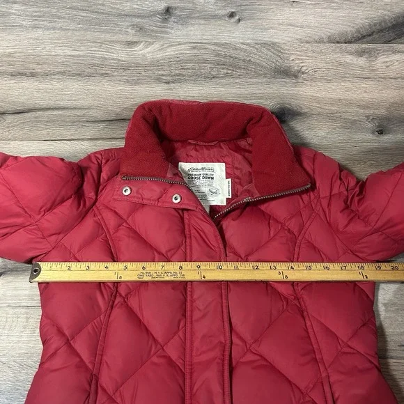 Eddie Bauer 700 Fill Goose Down Quilted Puffer Jacket Womens Small Red Vintage - Picture 4 of 8
